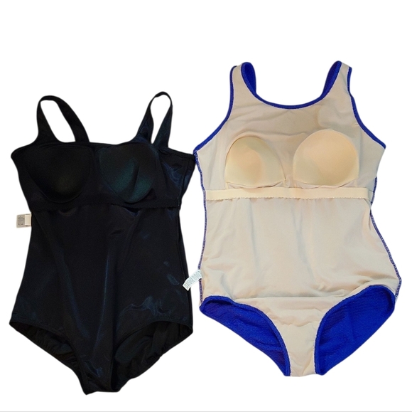 TWO Plus Size Swimsuits Purple And Black One Piece Bathing Suits Women's Size 16 - Picture 4 of 8